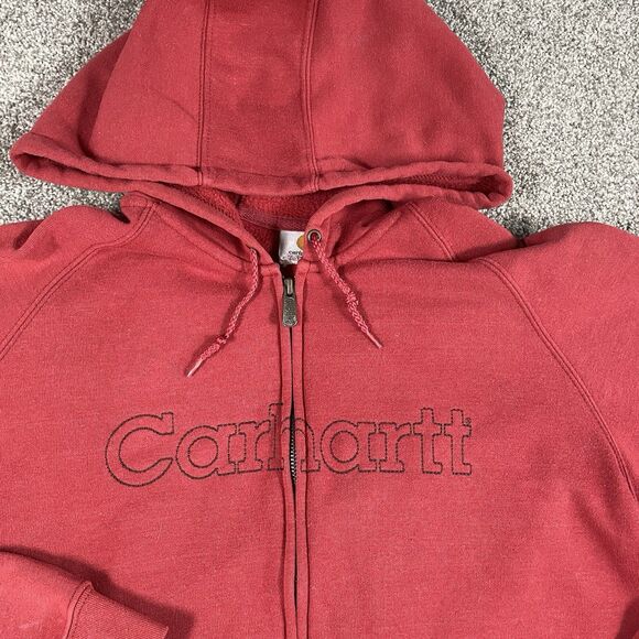 Carhartt Midweight Women's Full Zip Spellout Hooded Sweatshirt Red Y2K Size XL - Picture 4 of 13